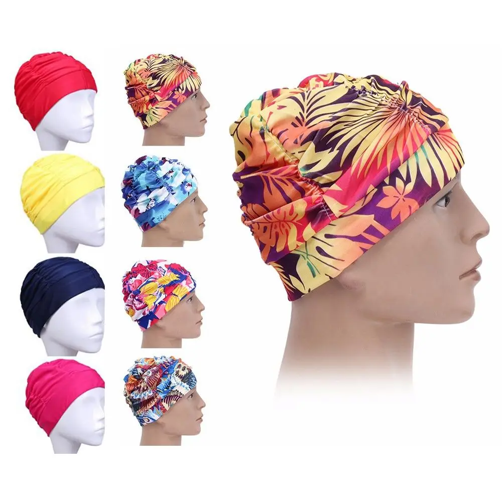 Hot Ears Pleated Sports Accessories Long Hair Protect Swimming Cap Elastic Nylon Turban Pool Bathing Hats