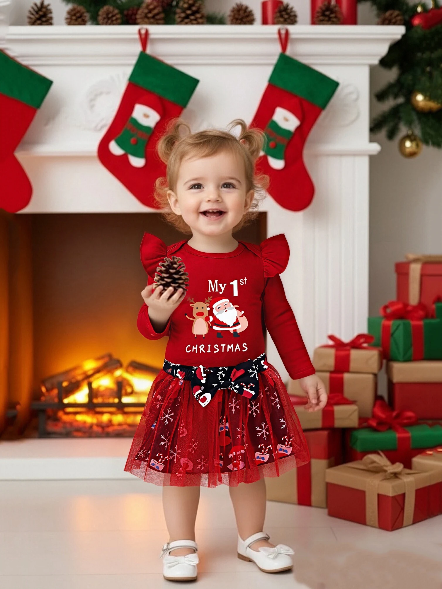 Children Eden 0-24 months infant baby girl my 1st Christmas  Christmas outfits X'mas gift for newborn baby C