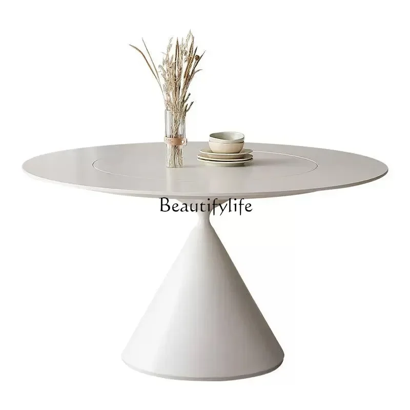 

Cream Wind Slate Round Table Modern Simple Pure White Black Round Table