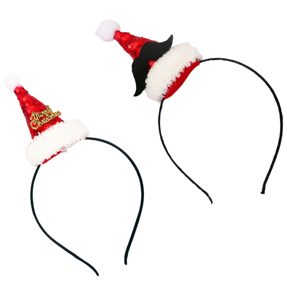 

2Pcs Christmas Hat Hair Accessories Sequin Headband Lightweight Cartoon Design Festival Hair Decoration Photo Props
