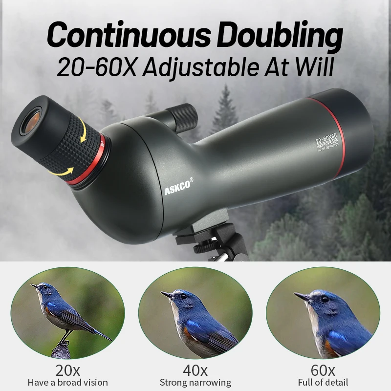 20-60x60 HD Spotting Scope Powerful Monocular Zoom Telescope BAK4 Prism Waterproof for Birdwatching Target Shooting Camping