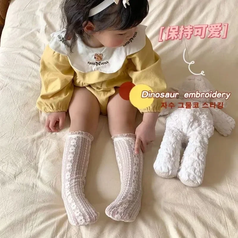 Girl's Lace Knee Length Stocking Baby Royal Style Sweet Princess Toddler Socks Adorable Lovely Cute Flowers Japanese Lolita