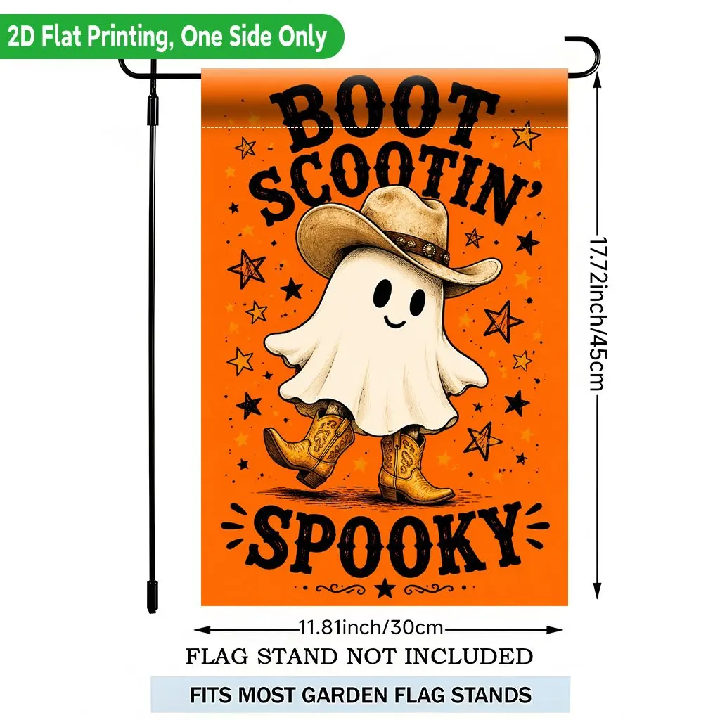 2D Flat Garden Flag 1 Piece, Cute Ghost Wearing Cowboy Hat Boots Single-sided Printed Garden Flag, Suitable for Sending An Outdoor Indoor Home Decoration Garden Flag, Sending A Decoration, Lawn, Porch or Courtyard, Garden Decoration, Excluding Flagpole