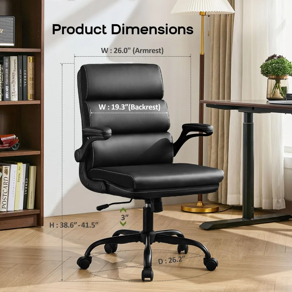 Small Desk Chair with Flip-Up Arms for Home Office, Comfy Padded Seat, Compact Size