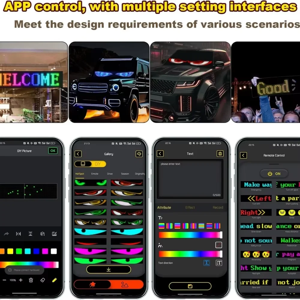 Demon Eyes Car LED Logo APP LED Matrix Pixel Panel Night Light DIY Programmable Flexible LED Display for Car Truck Accessories