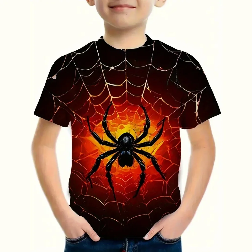 Kids Boy Clothes Spider 3D Pattern Summer Crew Neck Short Sleeves Outdoor Streetwear Fashions Sporting Style T-Shirts for Boys