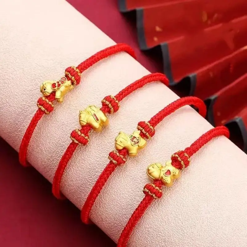 2026 New Year Zodiac Horse Lucky Braided Rope Bracelet Red Thread String Adjustable Bracelets Blessing Jewelry Festival Gifts