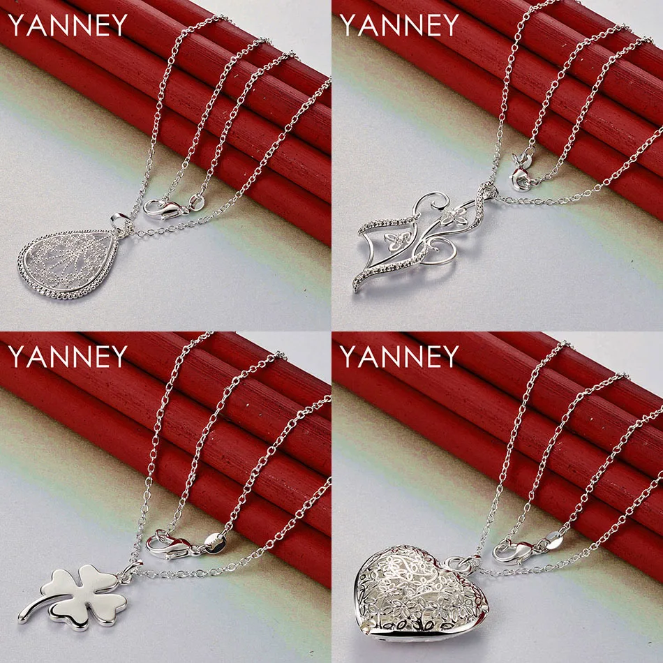 

Elegant 925 Sterling Silver 16-30 Exquisite Four Leaf Clover Water Drop Pendant Necklace for Women Gift Wedding Accessories
