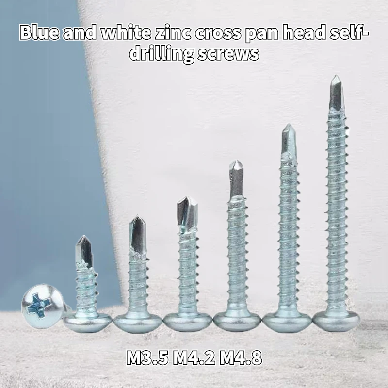 Blue and White Zinc Round Head Self-tapping Screws Cross Pan Head Self-tapping Screws Dovetail Nails M3.5 M4.2 M4.8