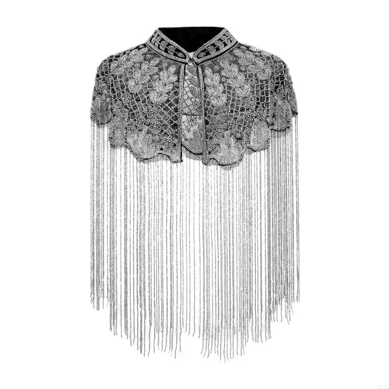 2026 New Long Fringe Wrap for Women, Beaded Open Front Shawl for Party Evening Outfits and Stage Wear Layering Use
