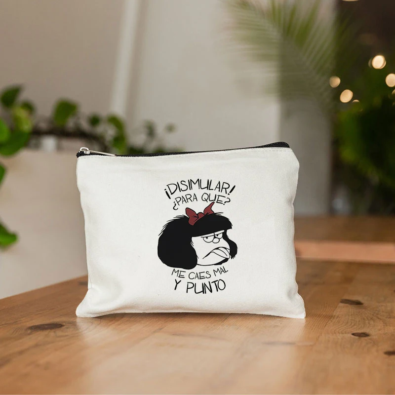 Mafalda-Cute Anime Cosmetic Makeup Bag, Lápis Organizador, Kawaii Zipper Pouch, Make Up Purse, Viagem Toiletry Bags, Presente