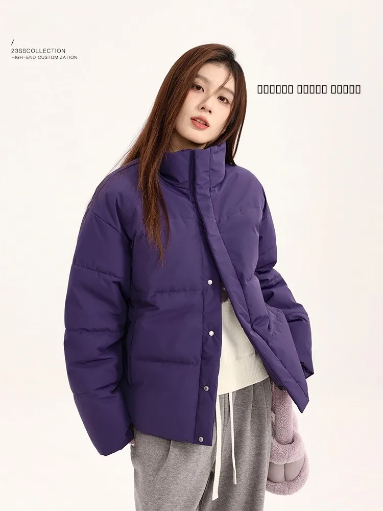

Yang Pao Pao Women's Thiened Cotton Jaet Purple Stand Collar Slimming Warm Winter Outerwear Commute Sle Korean Version