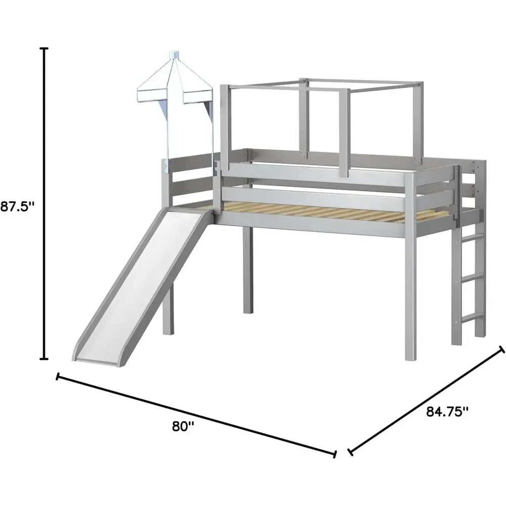 Pink & White Castle-Themed Stairway Bed with Slide and Twin Tent Tower