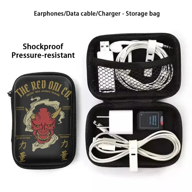 

Red Demon Head Pattern Earphone Travel Storage Bag Charger Storage Case Phone For iPad Charger Charging Travel Cable Storage Box
