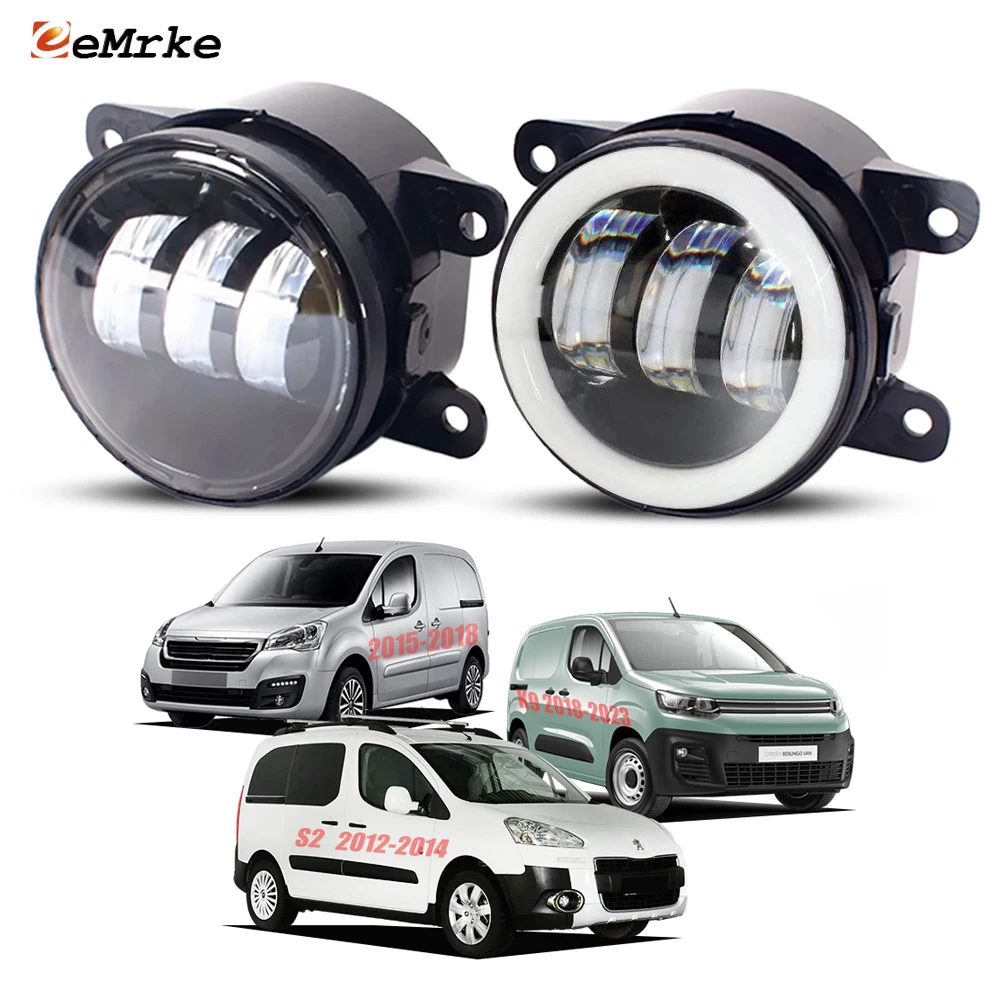2X Car LED Fog Lights For Peugeot Partner Tepee /Van /Combi S2 K9 2012-2015-2022 Turn Signal DRL Halo Angel Eyes Day Light 30W
