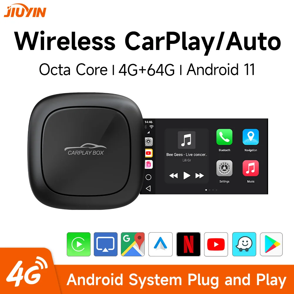 Android 10 Auto Wireless Ai Box CarPlay Smart YouTube Tv Box 4G LTE 8+64G GPS For Car Carplay Dongle