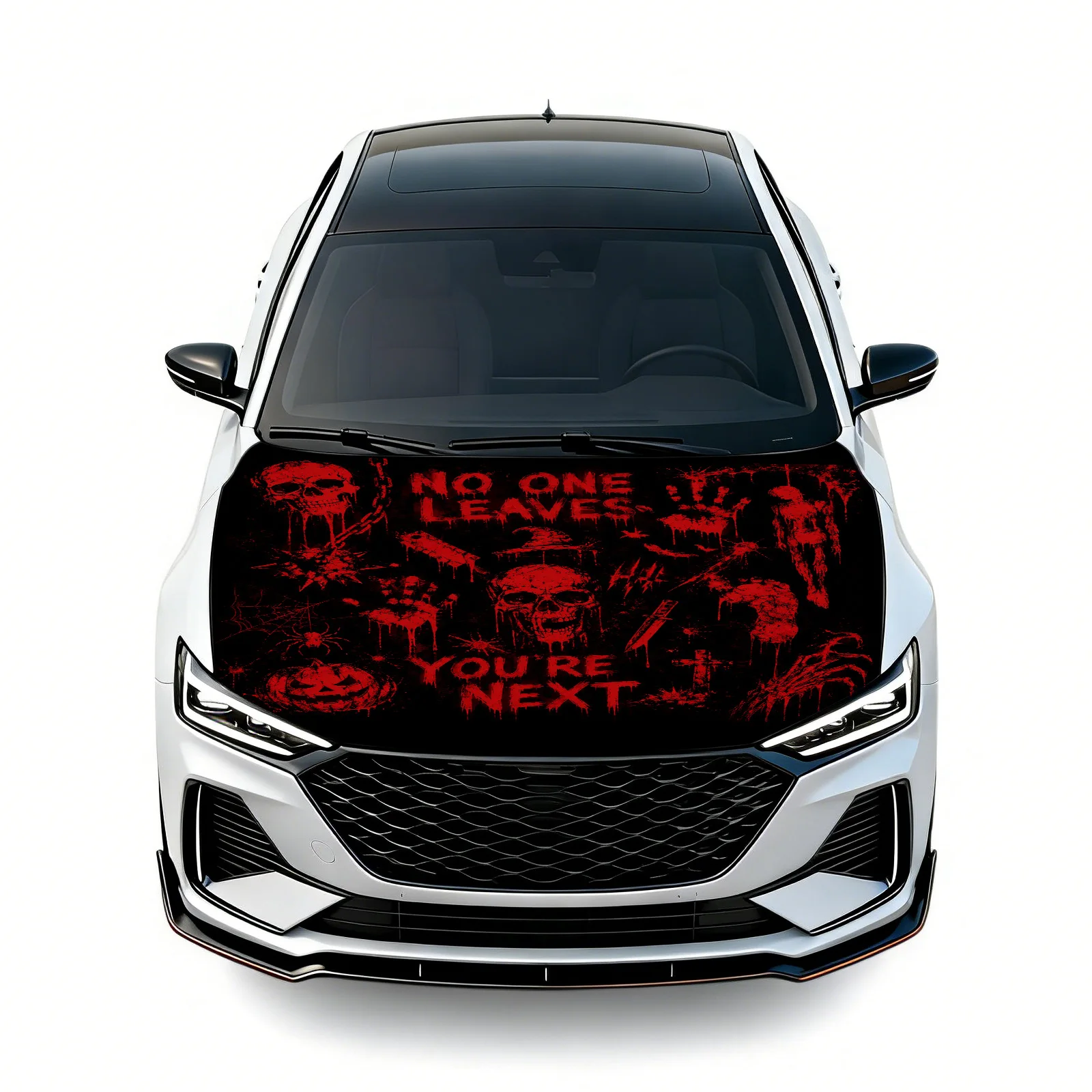 Halloween Horror Car Hood Cover 4' x 5.25', Fits Most Cars, SUVs & Trucks for Halloween Events & Daily Displays