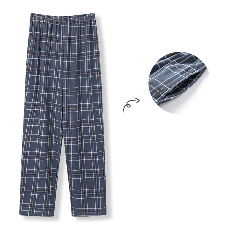 Lässige Herren Baumwoll hose Plaid gestrickt schlafen lange Hosen Mann Pyjama Schlaf hosen große dünne lose Homewear Hosen