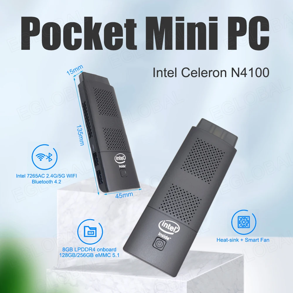 Eglobal Clearance Sale N2-N4100 Pocket Mini PC Stick 8gb DDR4 Ram 128 SSD With Intel Celeron N4100  Windows10 Gaming Computer