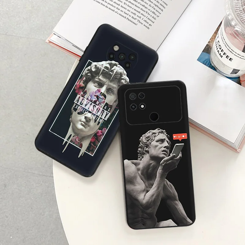 Matte Phone Case for Xiaomi Mi Poco F3 F4 F5 X3 X4 X5 M3 M4 Pro M5 C40 C50 C51 Plaster Statue David Medusa Art Black Soft Cover image 2