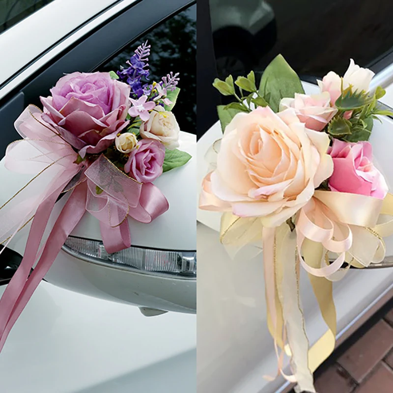 Wedding Car Door Handle Mirror Decor Wedding Aisle Decorations Chair Back Flowers Floral Pew Car Decorations For Ceremony Party