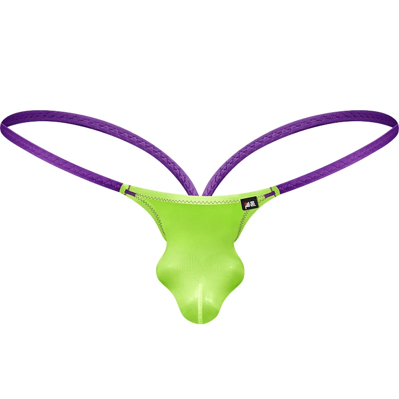 Men's Underwear Double Thong Underpants Low Waist Colorful Sexy Tight Fitting U Convex Bag With Ice Silk T Pants