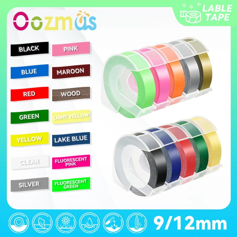 เทปฉลากพีวีซีลายนูนแบบ3D oozmas เข้ากันได้กับ DYMO 1610 1880 12965ป้ายคู่มือสำหรับผู้ผลิตป้าย E-202 E101 Motex