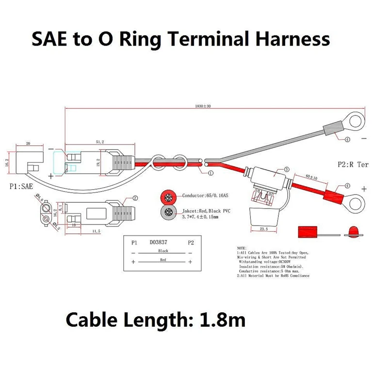 Ring Terminal Cable - SAE To O Ring Terminal Harness Quick Connect/Disconnect Ring Terminal Assembly, 10A Fuse