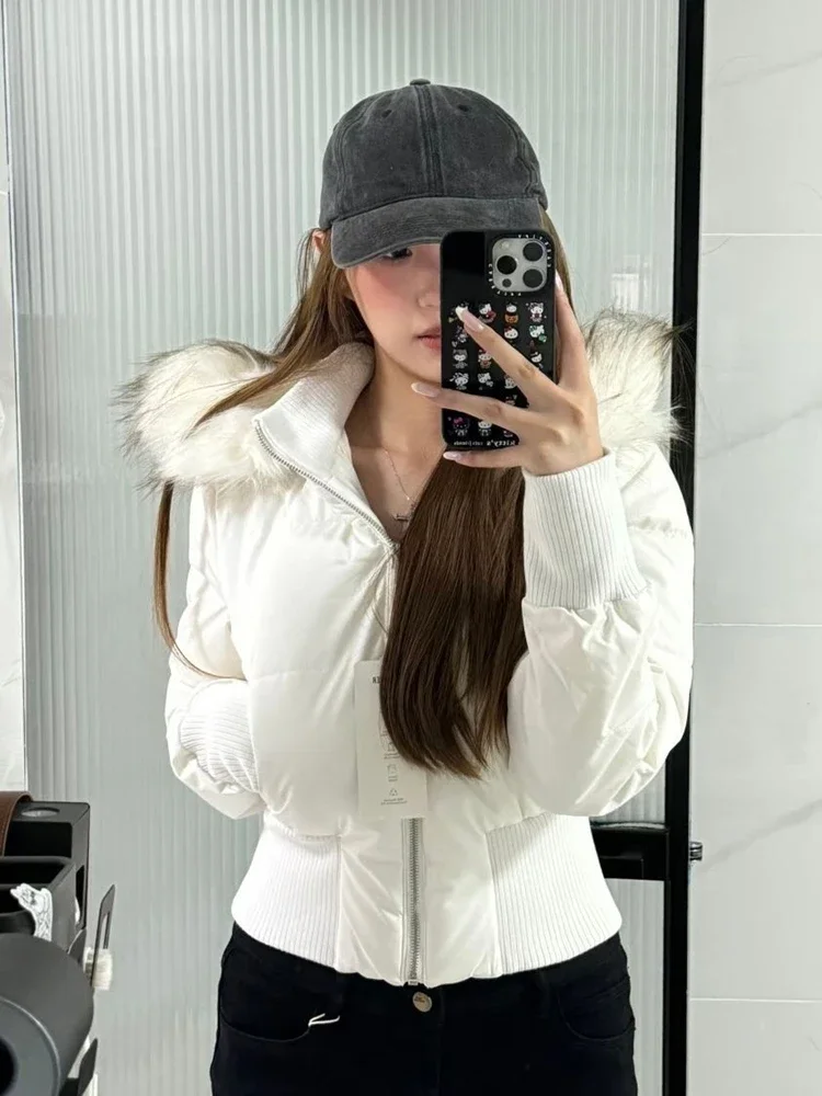 Faux Fur Hooded Women 's Padded Cotton Coats Zipper Ribbed Cuffs Long Sleeve Jackets 2026 Autumn Winter Thicken Streetwears Tops