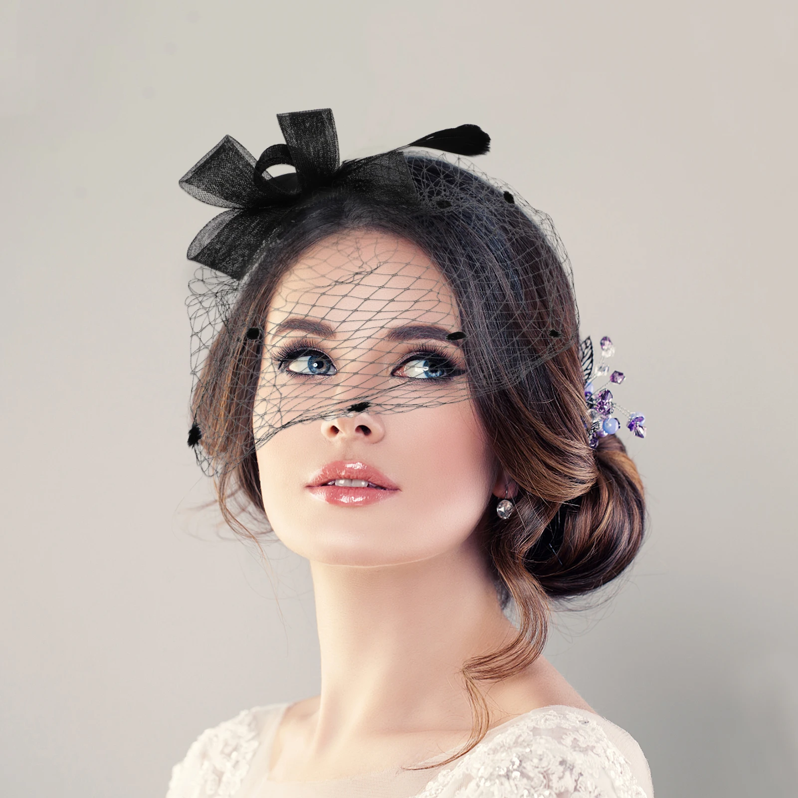 

Mesh Barrettes Bridal Hair Accessories Women Fancy Hats Veil Headband Wedding Fascinator Hat Birdcage Veil Tea Party Hat Premium