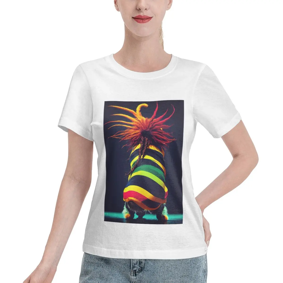 Budget Friendly Portrait Of A Rasta Cat From The Back Women's T-shirt Pastel Home Casual Tee