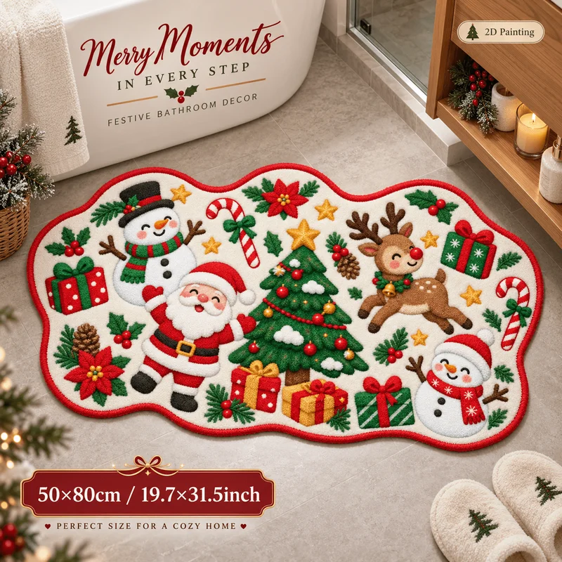 VIKAMA Christmas Themed Rugs Plush Decorative Rugs Featuring Santa Snowmen and Reindeer Entryway Rugs Home Decor Holiday Party