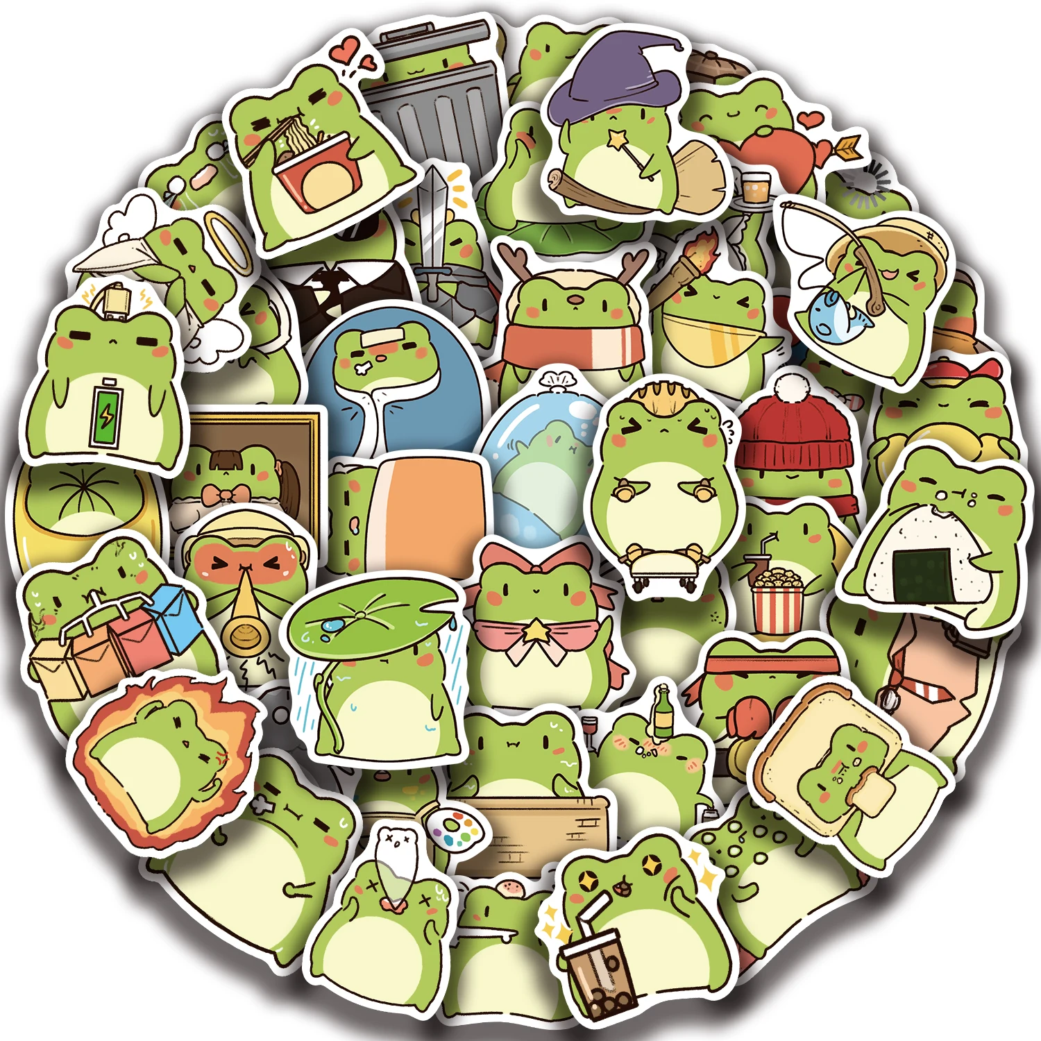 50 قطعة من ملصقات الضفدع الصغير متعددة الاستخدامات ملصقات كرتونية لأجهزة الكمبيوتر المحمولة والهواتف المحمولة والأمتعة وزجاجات المياه
