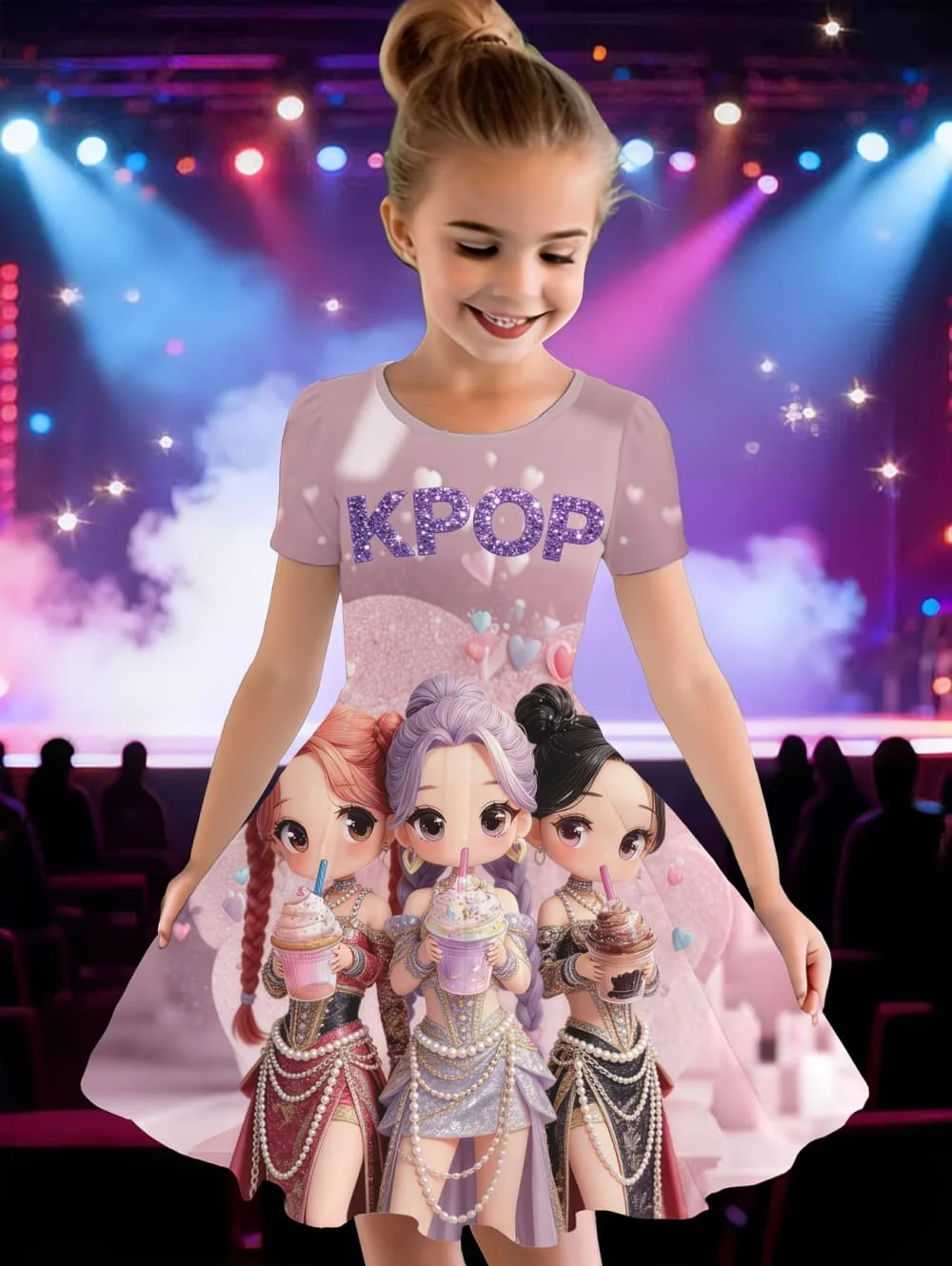 Dress for Girls Kpop Cartoon Graphic Funny Gift for Fan Harajuku Girl Clothes Summer Tops Short Sleeve Dress Children's Clothing