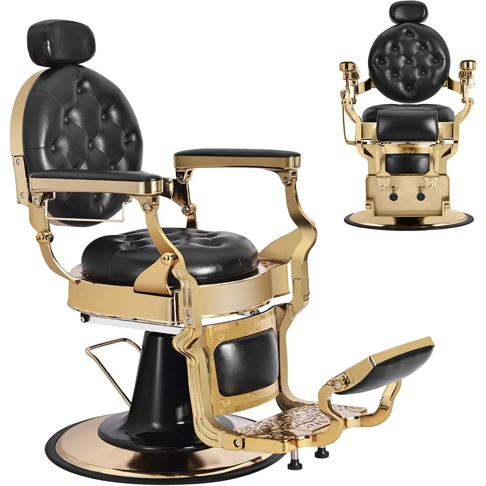 Silla de pedicura. Sillas de peluquero de oro negro para barbería, silla de salón reclinable hidráulica resistente para estilista, multiusos B