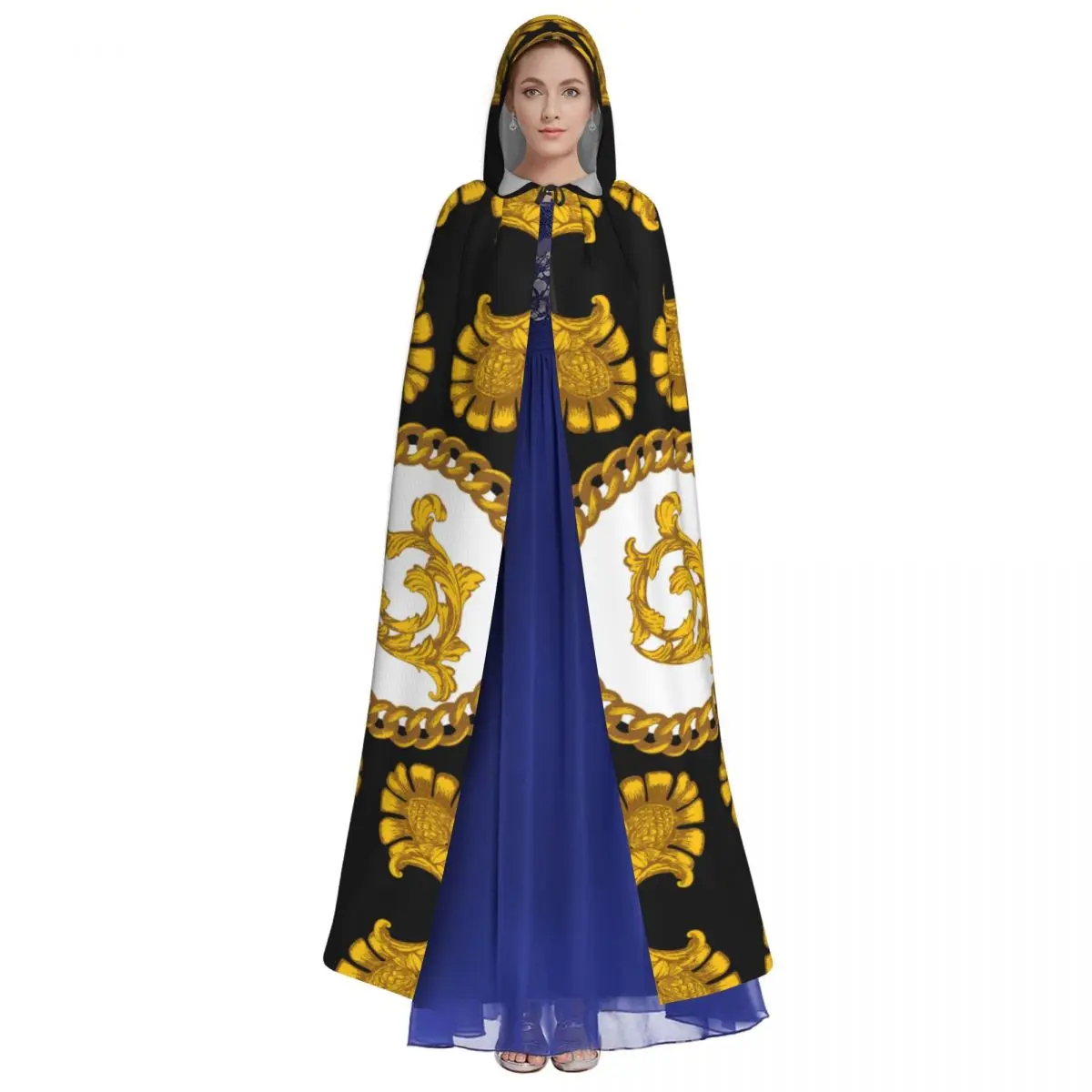 Hooded Cloak Unisex Cloak with Hood Cloak Cosplay Costume Golden-baroque-elements