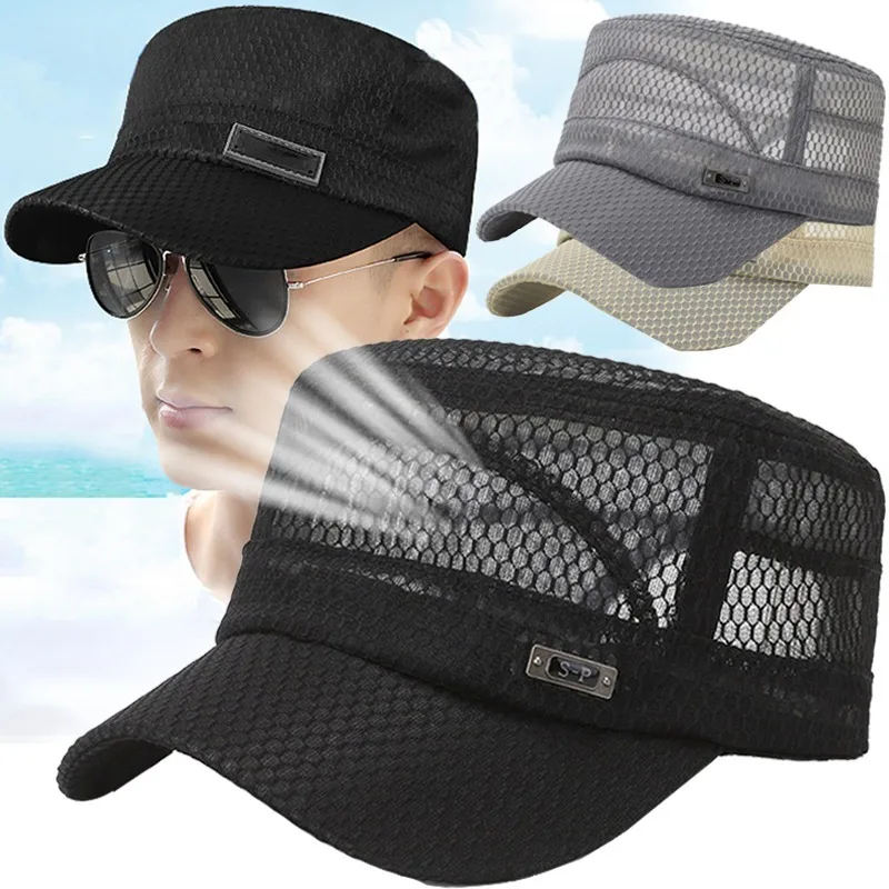 Adjustable Outdoor Sun Hats Mesh Baseball Cap Casual Flat Breathable Hat Men Snapback Male Summer Gorras Streetwear Trucker Cap