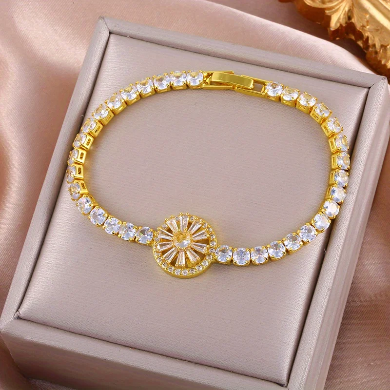 عصري 360 ° سوار كريستال عباد الشمس قابل للتدوير يمنح مجوهرات مأدبة ساحرة للنساء #1