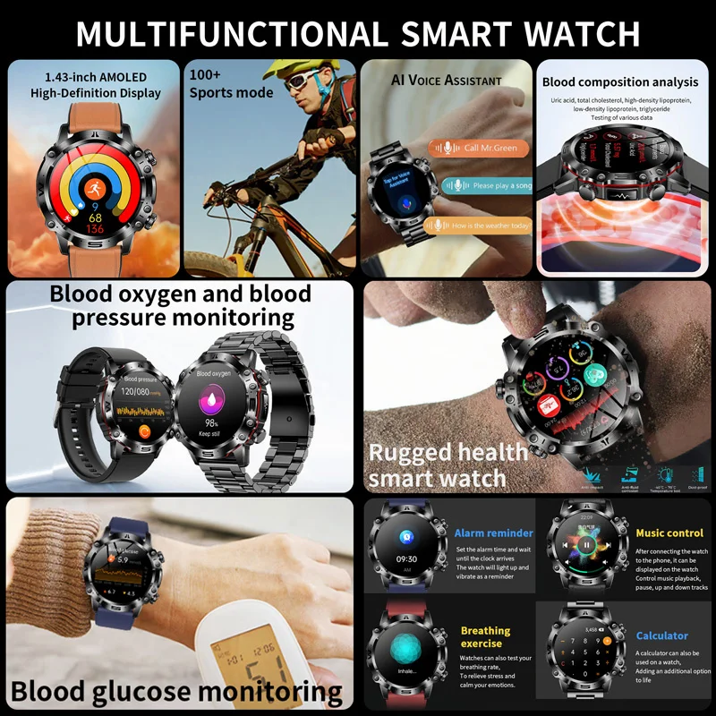 2024 neue Smartwatch für Männer EKG Blutzucker Uhren Harnsäure Uhr Sport Fitness Tracker Bluetooth Anruf Gesundheit Smartwatch