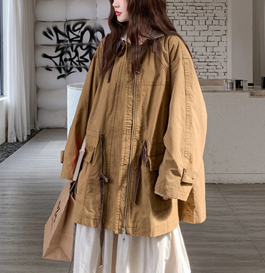 

SuperAen New 2025 Autumn European and American Style Fashion Women's Casual Leather Lapel Collar Zipper Long-sleeved Jackets