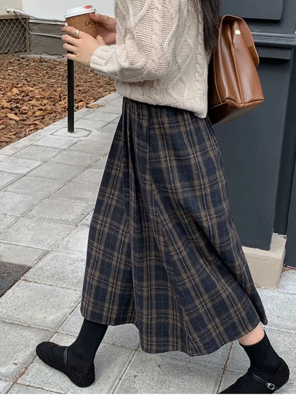 High Waist A-Line Plaid Woolen  Skirt Women's Autumn Winter Casual City Commute Travel Shopping Versatile Vintage Feel