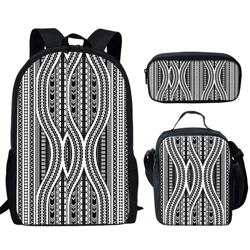 Cartoon Novelty Polynesian Traditional Tribal 3D Print 3pcs/Set pupil School Bags Laptop Daypack Backpack Lunch bag Pencil Case