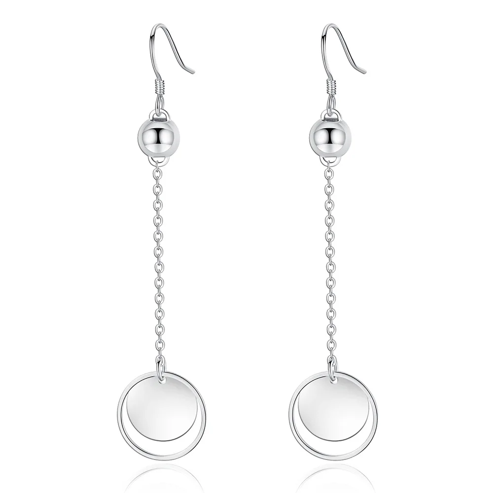 

925 Sterling Silver Earring Long Chain Round Earring Ladies Fashion Simple Birthday Party Wedding Anniversary Jewelry Gift