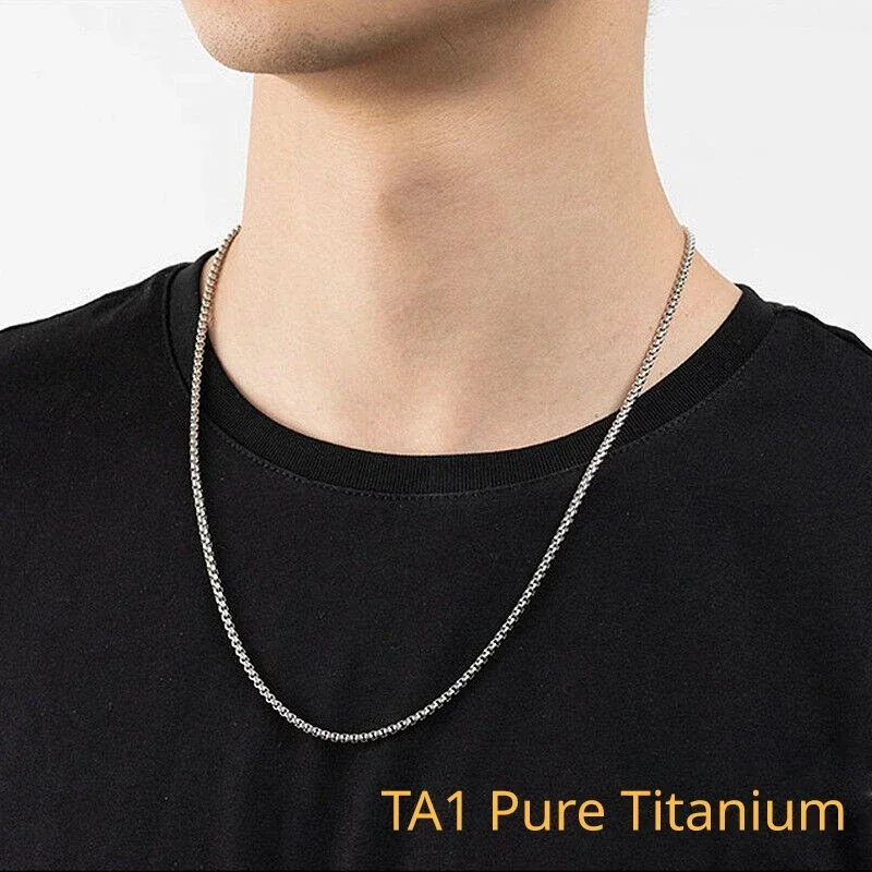 2.5MM Width Pure Titanium Square Rolo Chain Necklace For Women Round Box Choker Necklace Men Skin Friendly Jewelry Accessories