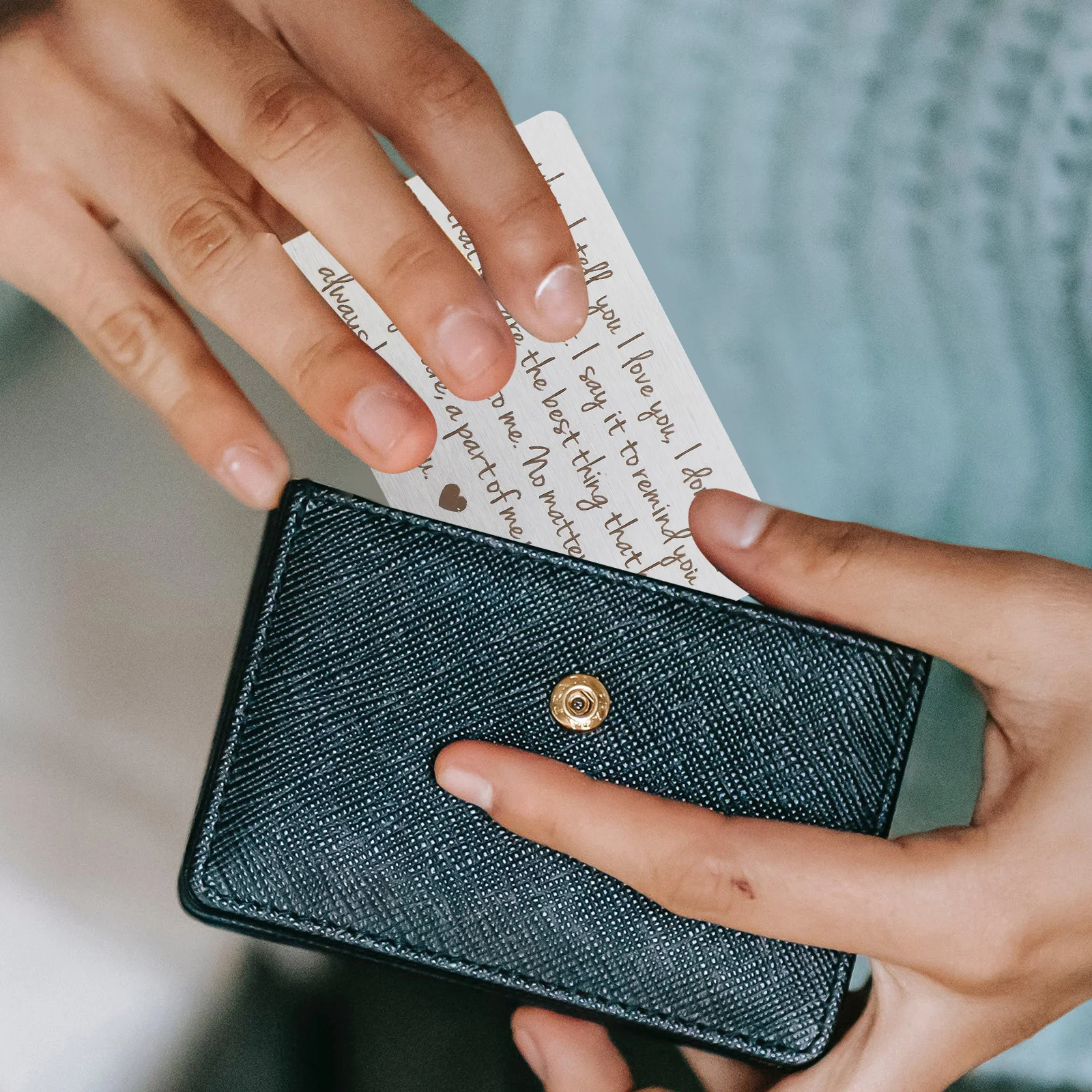 Inserto inciso per carta portafoglio in acciaio inossidabile per anniversario, regalo di San Valentino, decorazione per inserto portafoglio in metallo