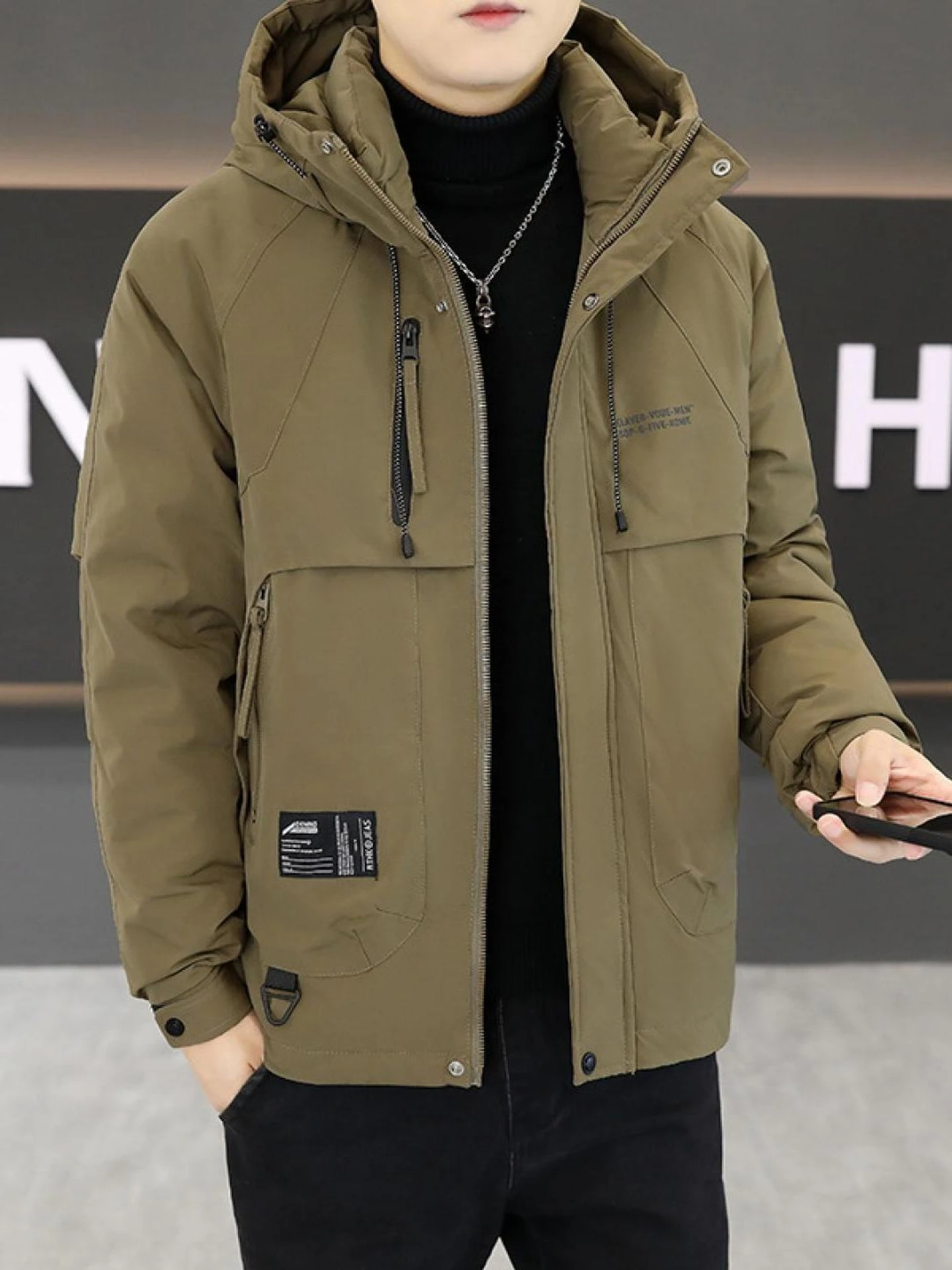 

Men's Winter Thiened Cotton Workwear Jaet Warmth Insulation Clothes Removable Hood Home Use Faionable Urban Sle