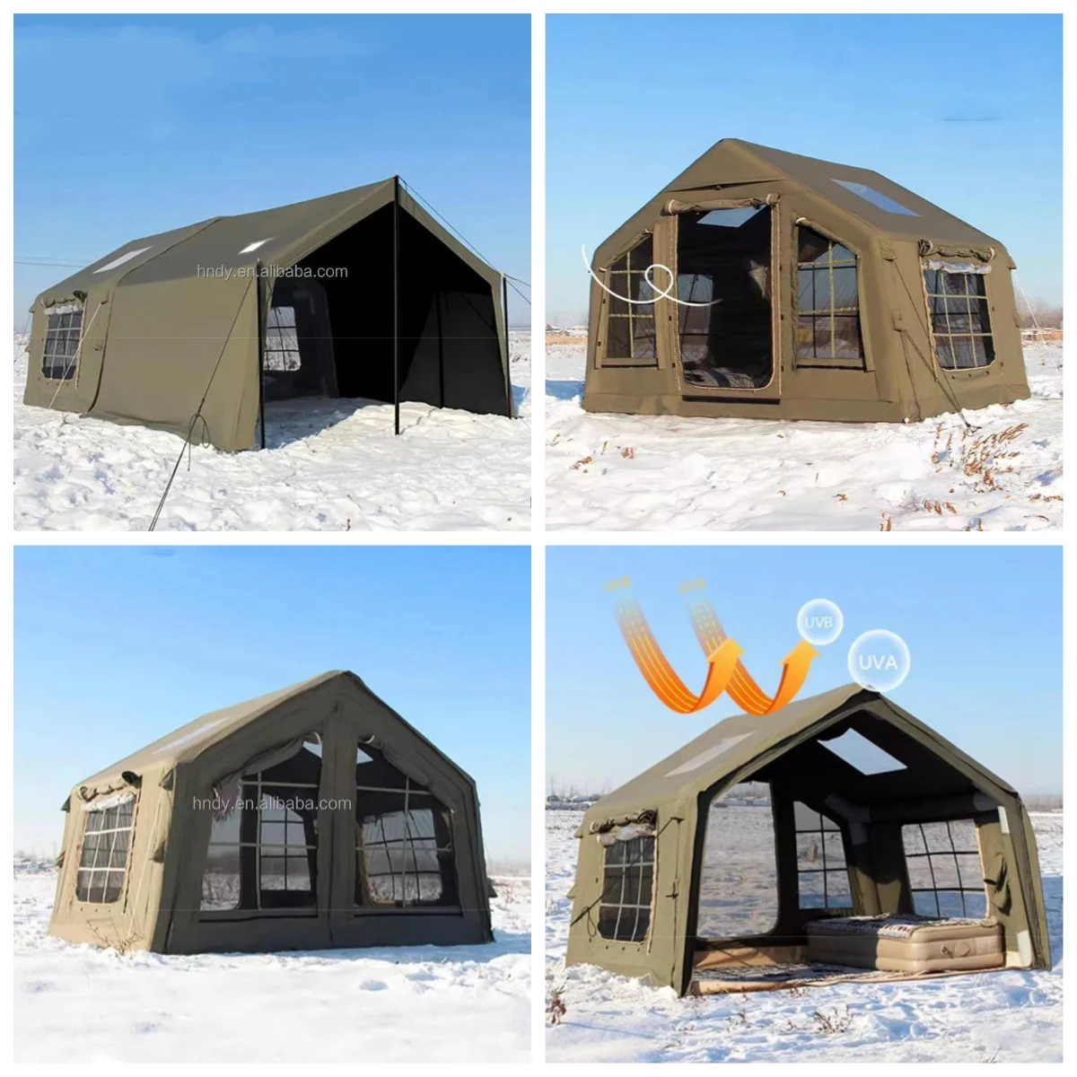 

Gold Seller 8.0 Green Air Removable Door Tent Outdoor Camping Family Four-season Double-Layer Two-Bedroom Inflatable Tent