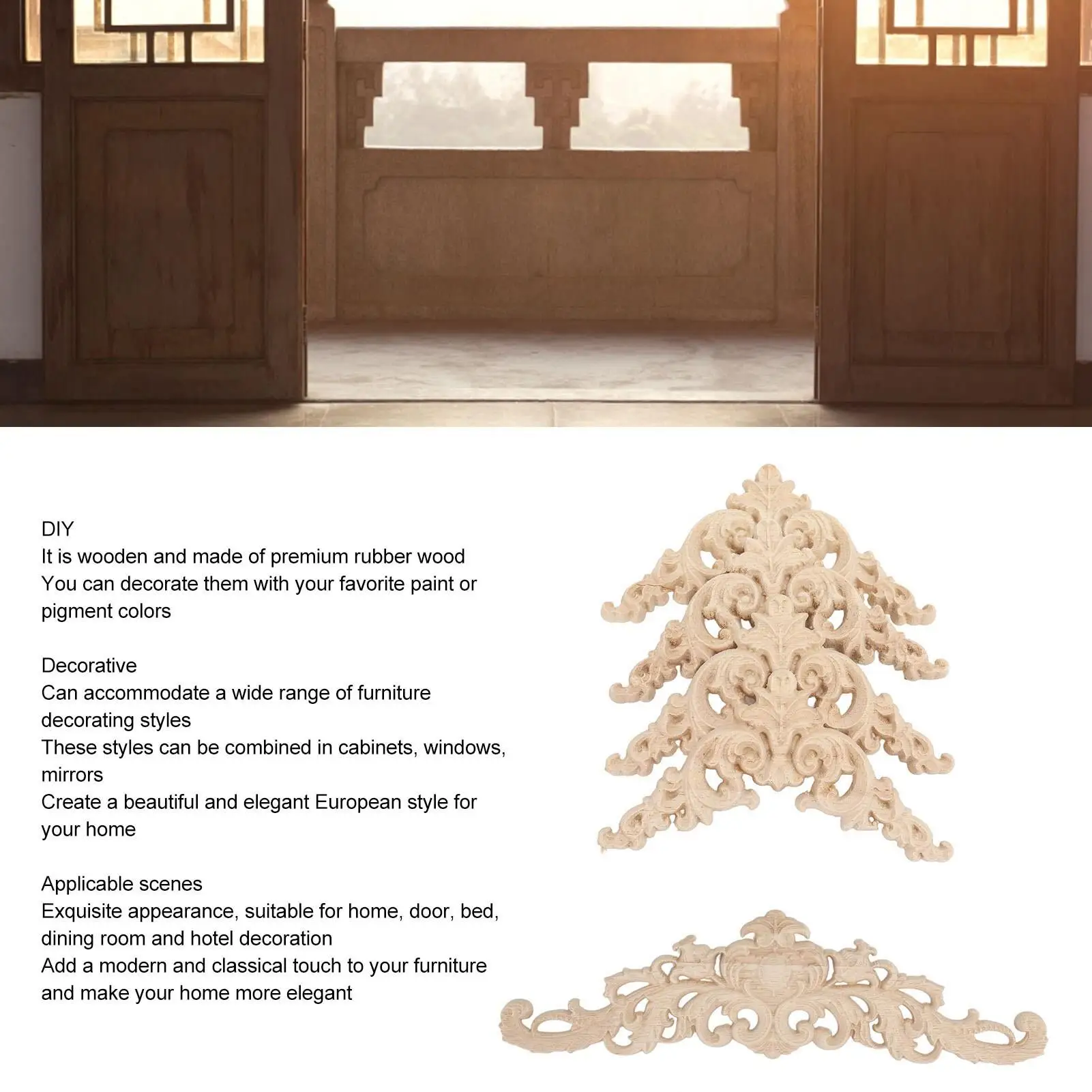 Exquisite Wood Appliques Set: 4 Corner & 1 Long Carved Onlay for diy for furniture Décor - Perfect Precision Size