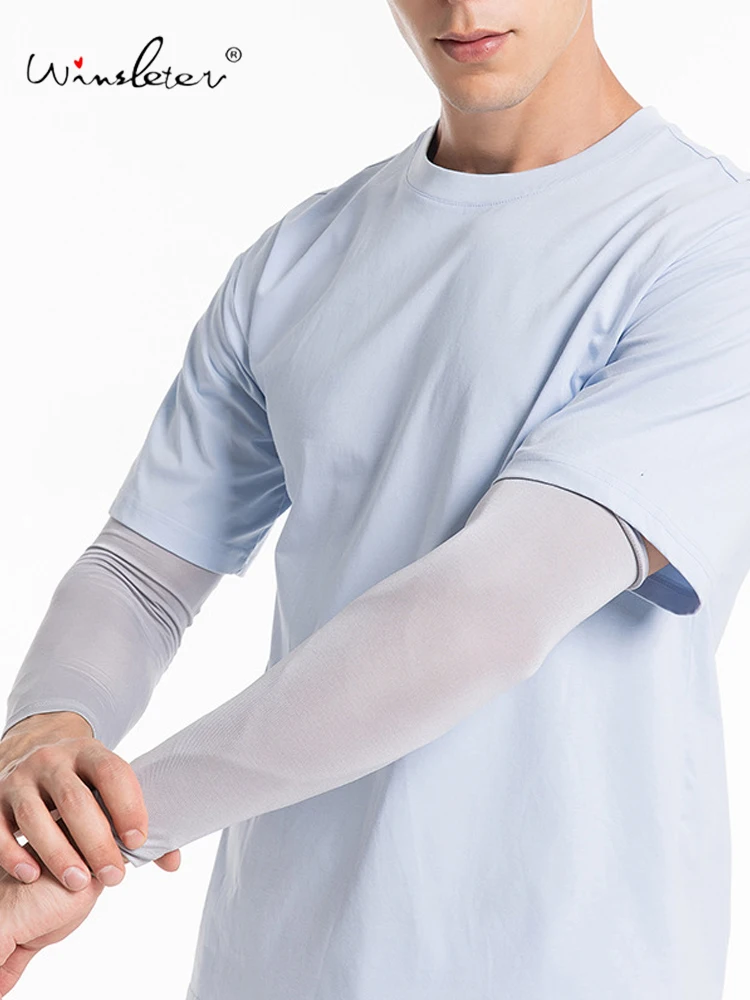 Winsleter-92.4%Silk 7.6% Spandex Sunscreen Sleeves, Unisex Driving Sun-protection UV, Cool Knit Arm Gloves, 2025 Summer A57163CC