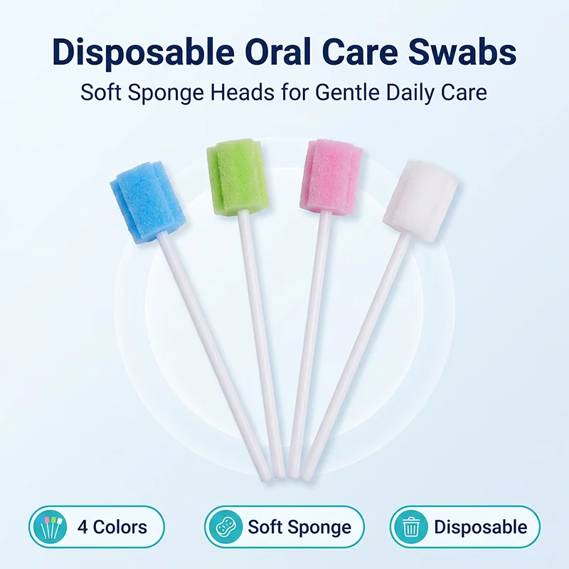 50pcs Disposable Cleaning Cleaner Swab Oral Care Sponge Swab Tooth Cleaning Mouth Swabs With Stick Sponge Head